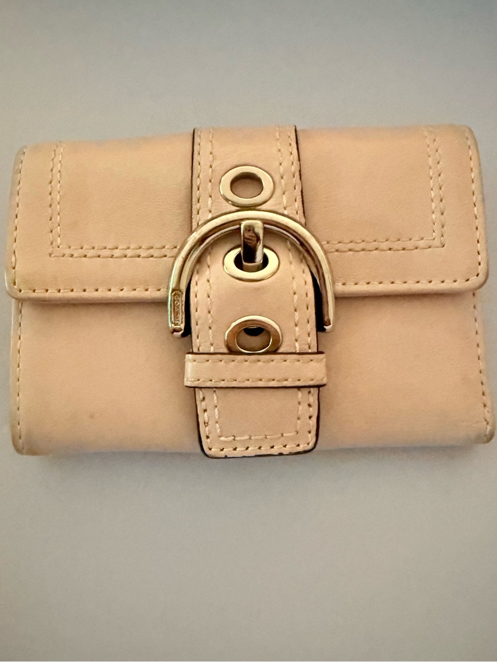 Coach Beige Leather Buckle Compact Wallet